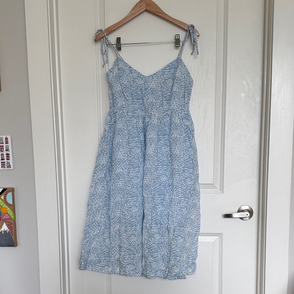 Lush Light Blue Printed Tie-Shoulder Midi Dress